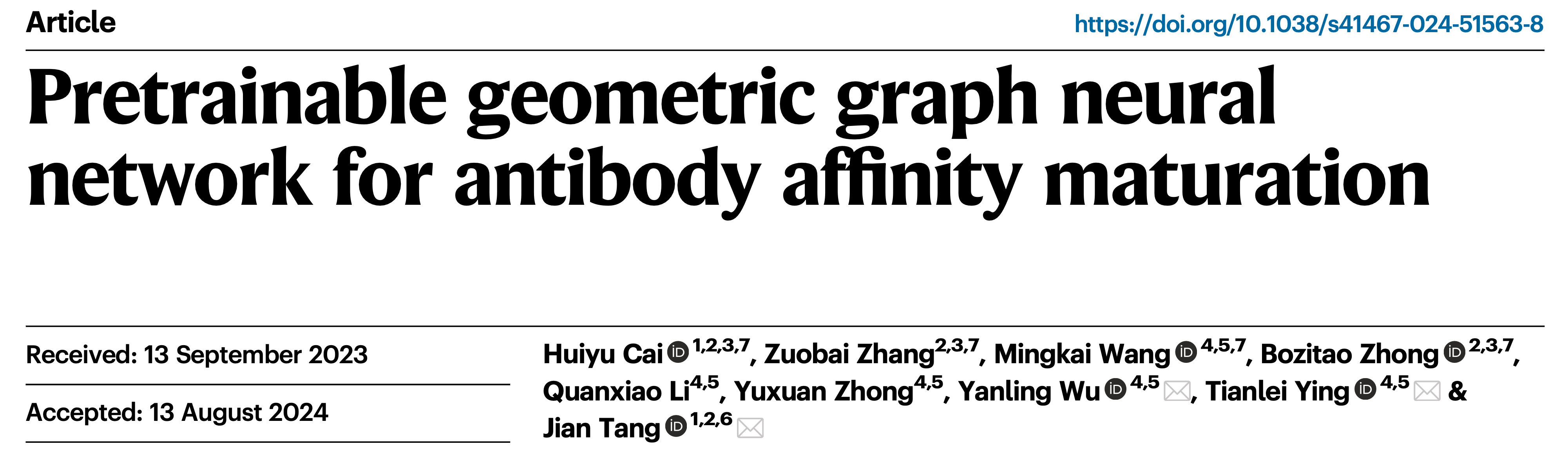 企业资讯｜Nature Communications 刊登百奥几何AI驱动亲和力成熟新方法
